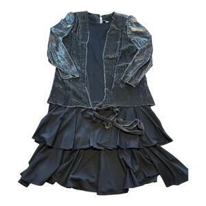 Womens Dress Side 16 Vintage Flowy 80s Indie Silver Metallic Shawl Indie Layered